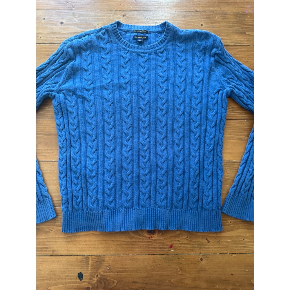 Club Room Mens Blue Estate Cable Crew Neck Cotton Sweater Medium